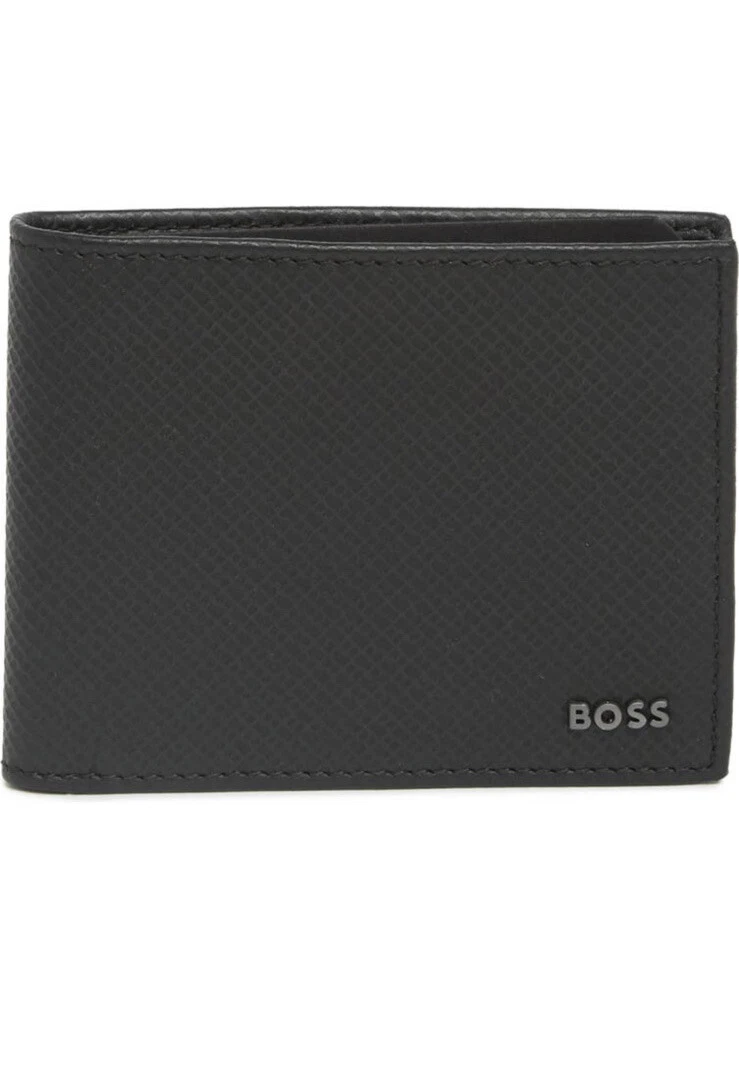New Hugo Boss City Deco Leather Bilfold Wallet Card Holder Metal