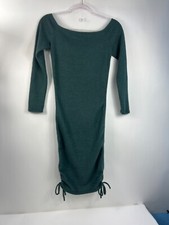 Maverick Sweater Dress Women's Small Olive Green Long Sleeve Off The Shoulder
