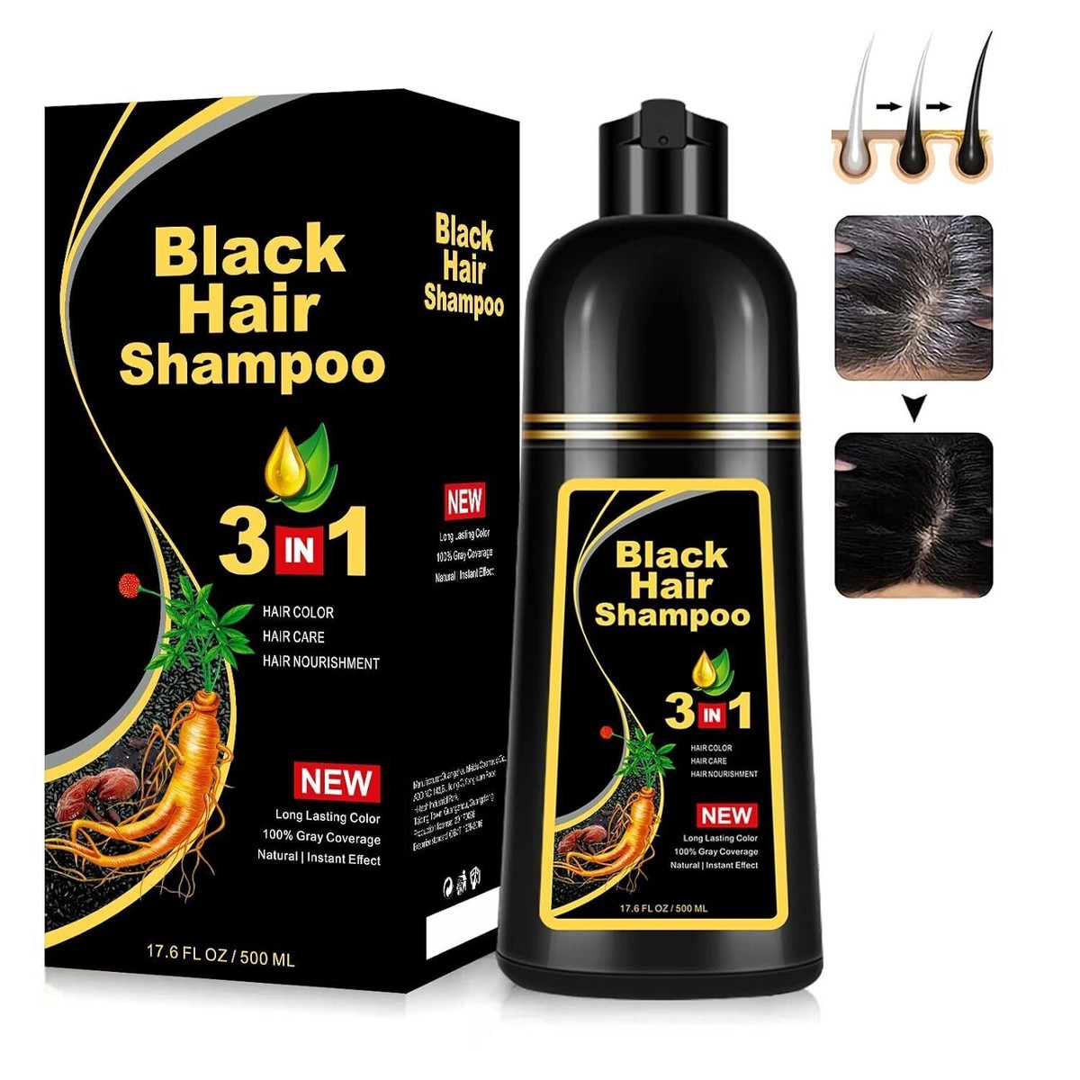 Hair Dye Shampoo 3 in 1 Hair Shampoo Instant Hair Dye Herbal