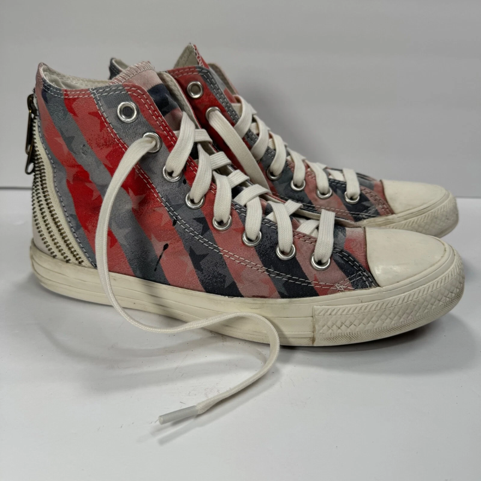 Scarpe Converse stelle e righe alte dettaglio cerniera W misura 8 5