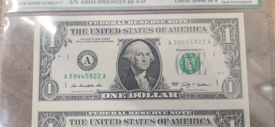 Uncut 2009 4-Note Sheet $1.00 FRN Boston 3000-A (AA BLock) 66 Gem Uncirculated - Image 3 of 4