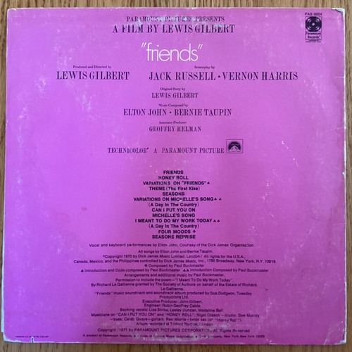 Elton John “Friends" 1971 Soundtrack 33 1/3 rpm LP record, PAS-6004 - Picture 2 of 4