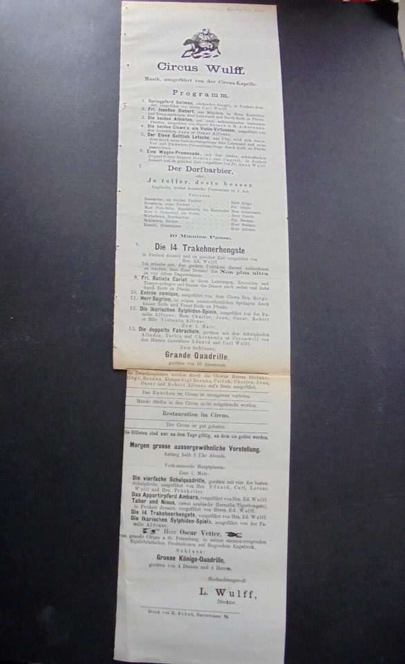 1877 dez MÜNCHEN programm CIRCUS LORENZ WULFF cariot letsche angelo cirque circo - Bild 3 von 4