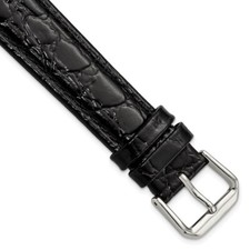 18mm 7.5" Black Alligator-Style Grain Leather Silver-tone Buckle Watch Band