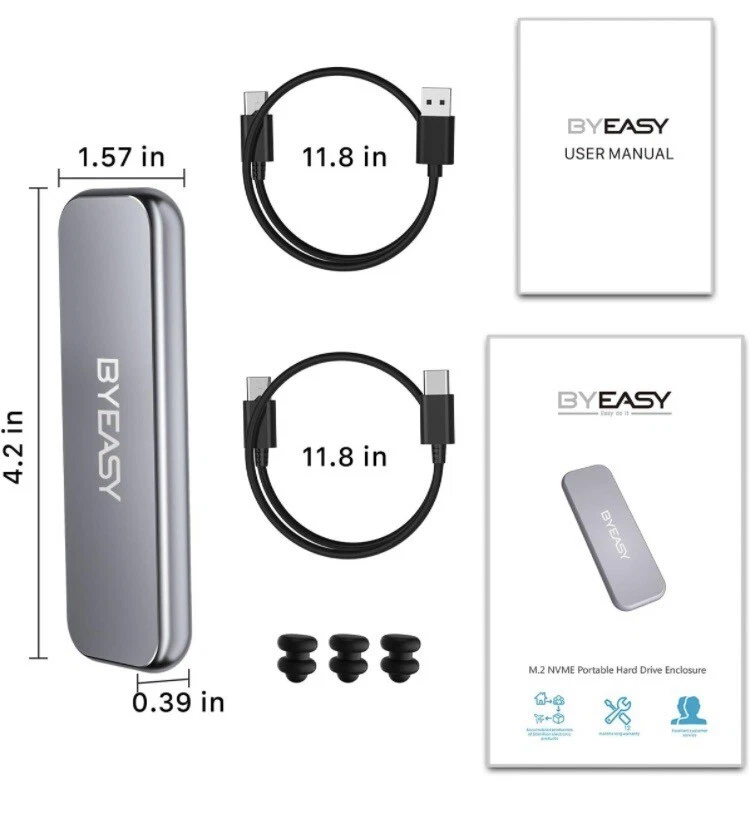 BYEASY M.2 NVMe SSD Enclosure Adapter USB 3.1 GEN 2 with USB C 3 up to 10Gbps - Image 4 of 4