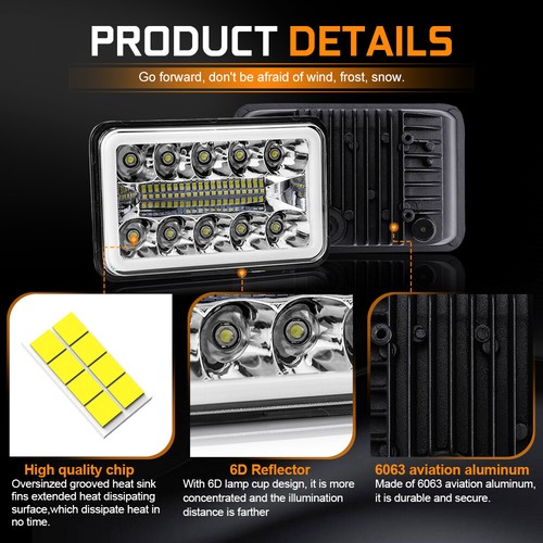4PCS 4x6" inch LED Headlights Hi Lo Beam DRL For Ford LTD Crown Victoria LTL9000 - Picture 6 of 9