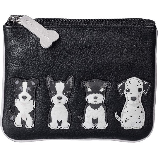Mala Leather Best Friends Sitting Dogs Coin Pouch - RFID - Black - BNWT