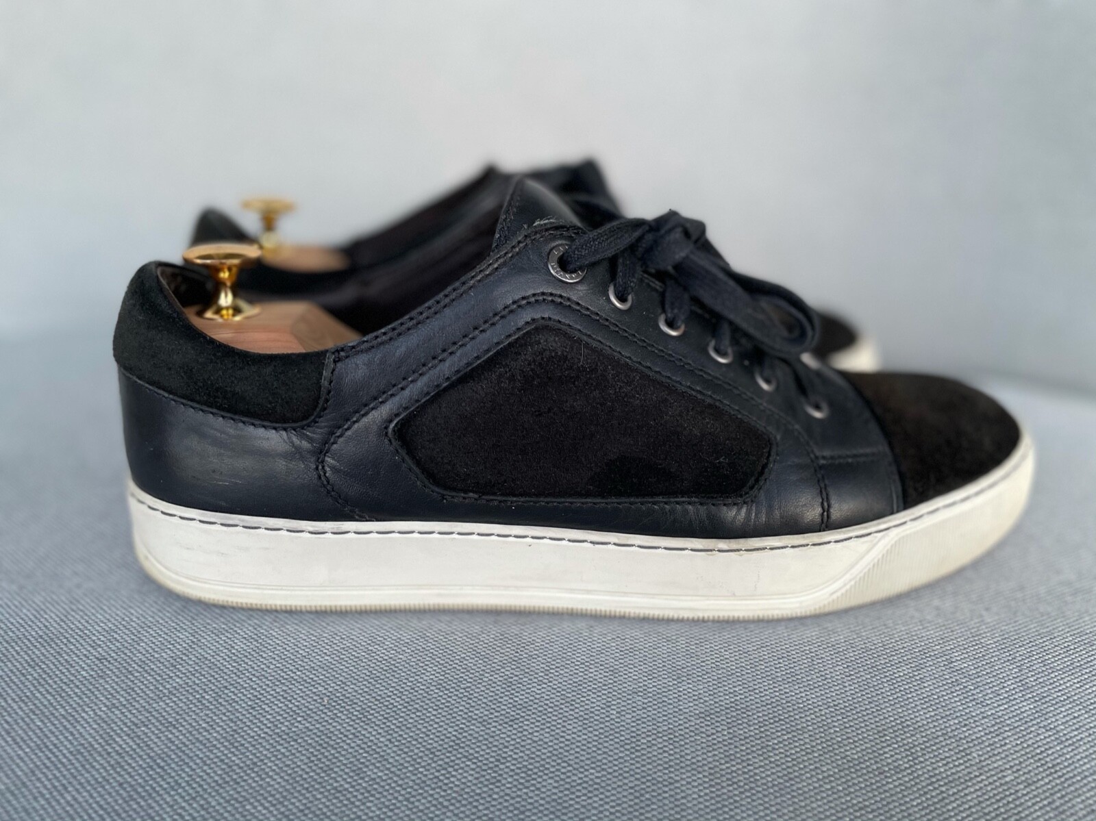 Lanvin DBB1 Toe Cap mens designer leather sneakers black, size 9, rrp £390