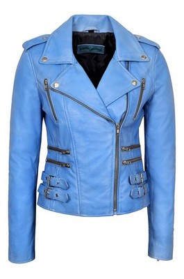 Stonewashed Blau Damen Neu Designer Echt Lammleder Leder Mode Jacke 7113