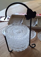 Kristallglas-Untersetzer 8 im schwarzen Metallgestell + 6 in Originalverpackung 