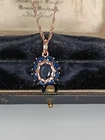 Vintage 1990-s 14 CT Rolled Gold Sapphire Pendant on Chain-Hallmarked 585 RG
