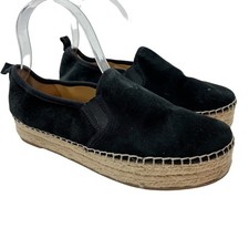 Sam Edelman Espadrille Black Genuine Leather Suede Platform Shoes Loafers sz 8.5