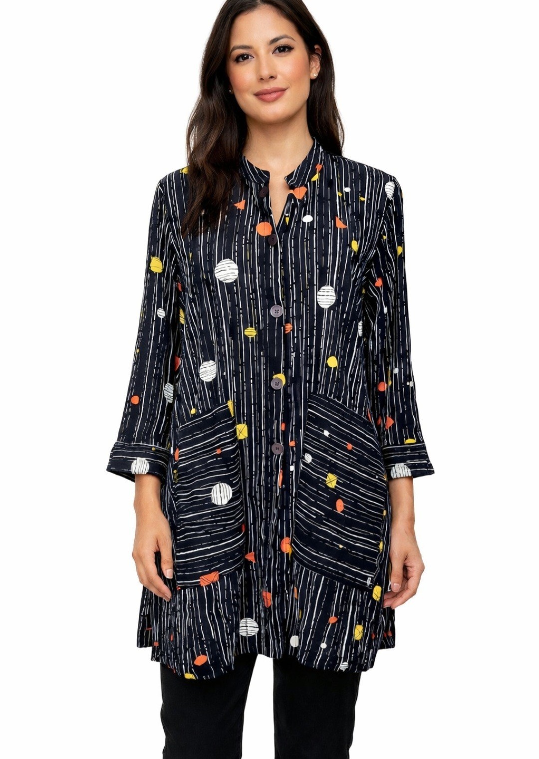 John Mark Size Medium Artsy Button Front Long Tun… - image 1