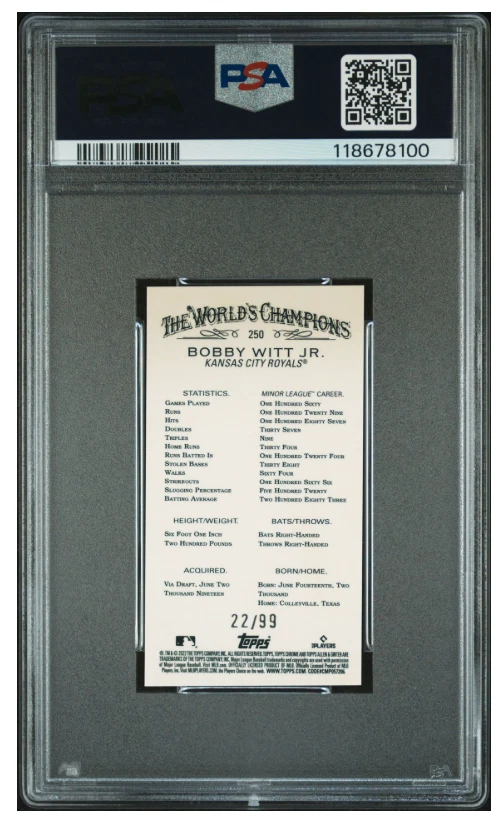 2022 Allen & Ginter Chrome Refractor Mini Bobby Witt RC Green /99 PSA 10 - Image 2 of 2