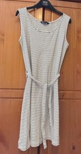 Crew Clothing White Black Fine Stripe Stretch Jersey Sleeveless Dress UK12 L35"