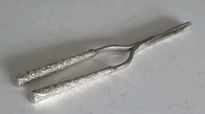 Hallmarked Sterling Silver Antique Hair Curling Tongs with crockadile leather