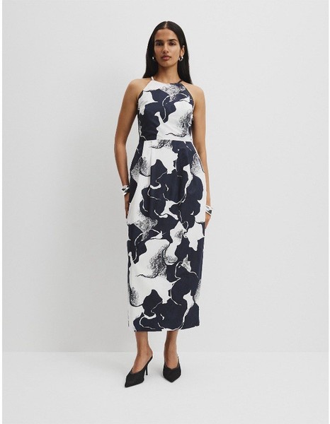 COUNTRY ROAD Abstract Floral Organically Grown Cotton Midi Dress Size 16