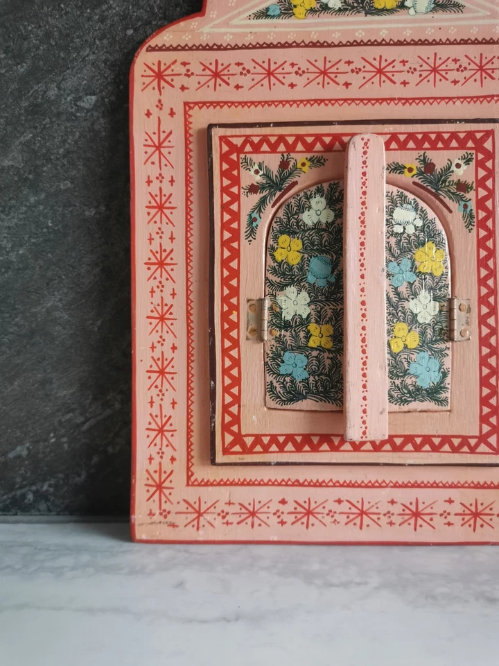 Miroir suspendu en bois peint à la main marocain floral rose décoration maison - Photo 4/4