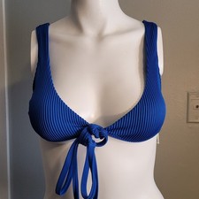 Cobalt Blue Ribbed Bikini Top Front Tie Swim ...