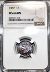 NGC MS-64 BN 1902 Indian Head 1 Cent, Blue Tones with Proof Like Surfaces, PQ