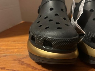New Crocs Mega Crush Metallic Slip On Clogs Ankle Strap Black/Gold