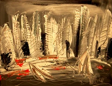 BLACK CITY ABSTRACT  IMPRESSIONIST RED ORIGINAL OIL  PAINTING  CANADIAN hh9ef