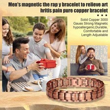Men's Bracelet Magnetic Therapy Arthritis Pain Relief Pure Solid Copper Bangle