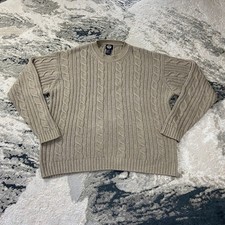 Vintage Dockers Sweater Sz L Taupe Cotton Cable Knit Ribbed Trim Warm