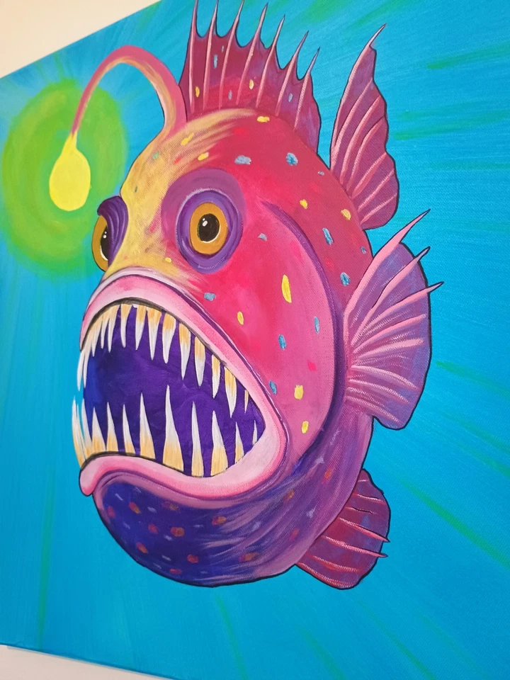 Colorful Deep Sea Fish Painting – Original 20x20 Acrylic Ocean Wall Art - Image 3 of 4