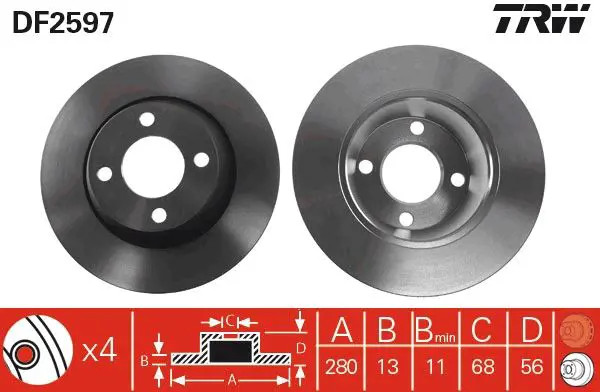 2x Disco freno pieno DF2597 TRW per AUDI COUPE B3 80 B4 Tre volumi 80 B4 Avant