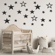 26Pcs Stars Acrylic Mirror Wall Stickers, Black