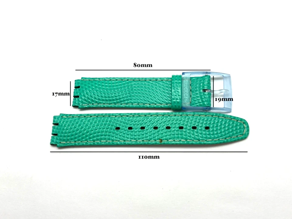 GENUINE Vintage Swatch Lizard Grain Seafoam Green 17mm Watch Strap Signed Buckle - Image 2 of 4