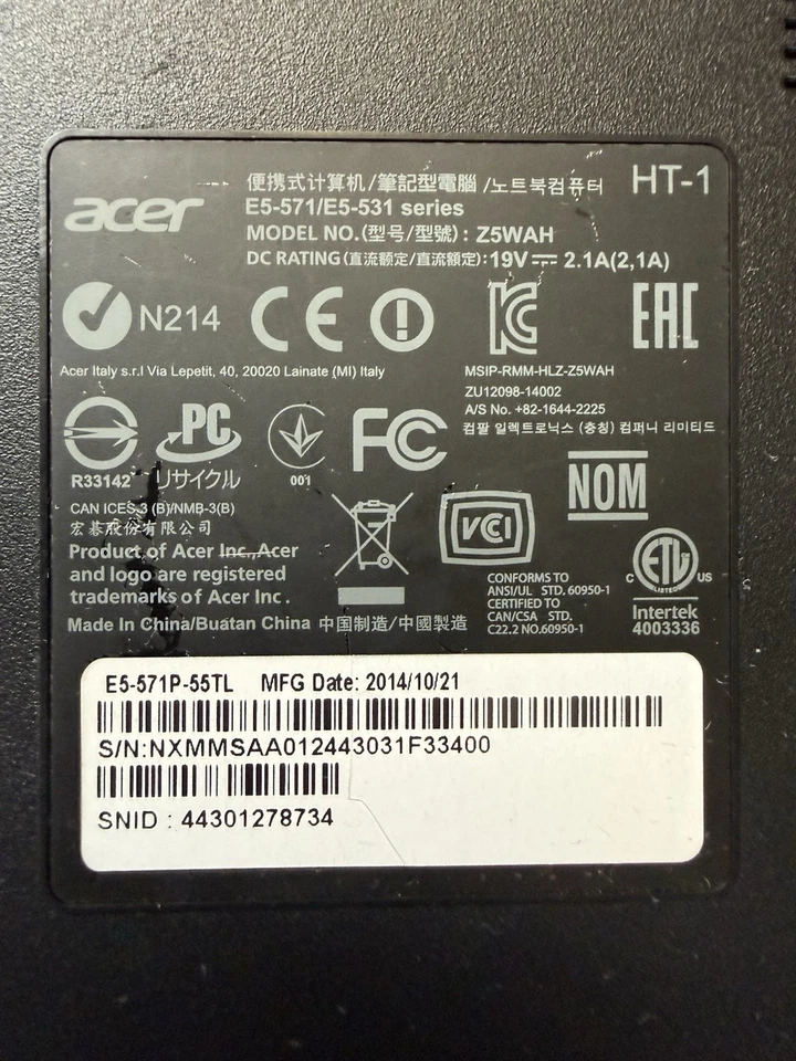 Portátil Acer Aspire E5-571P-55TL - Pantalla táctil, i5, tal cual/solo piezas Foto 2 de 4