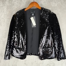 Black Sequin boxy blazer jacket Open Front Blazer Jacket Womens Small