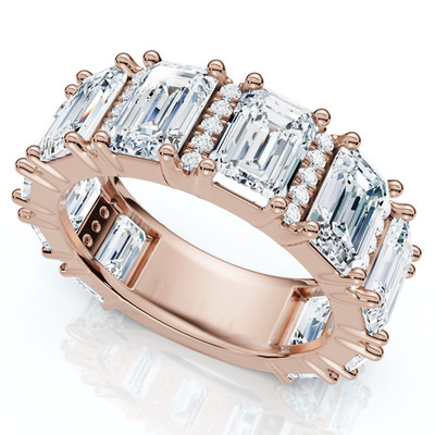 5 1/2 kt Naya Smaragdschliff Diamant Ehering 14 kt Gold/Pt Stapelring Lab Grown
