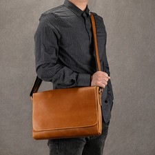Leather Briefcases Messenger Bag Laptop Shoulder Briefcase Office Bag Men Women