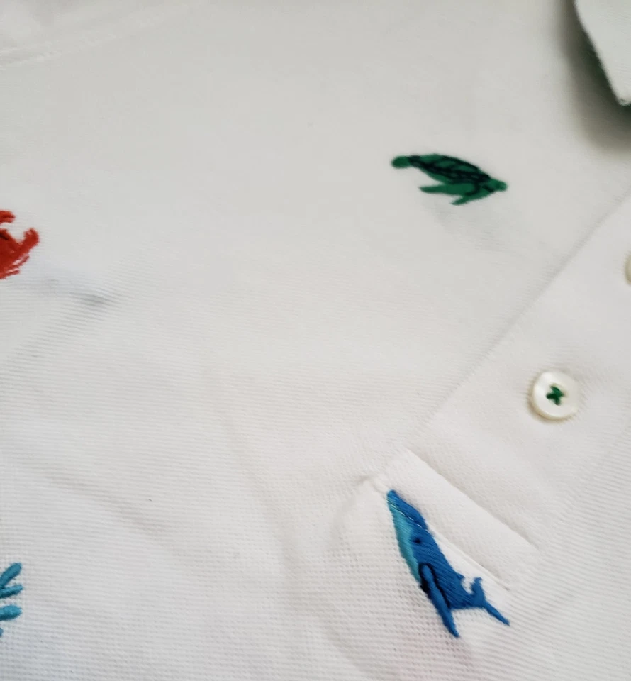 Mini Boden NEW Boy's Pique Polo Shirt in White Sea Creatures Sizes 5-6, 13-14 Y - Image 3 of 4