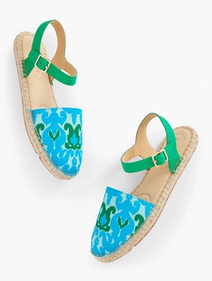 Talbots Izzy Ikat Medallion Espadrilles 9.5M Blue Green Sandals New in Box