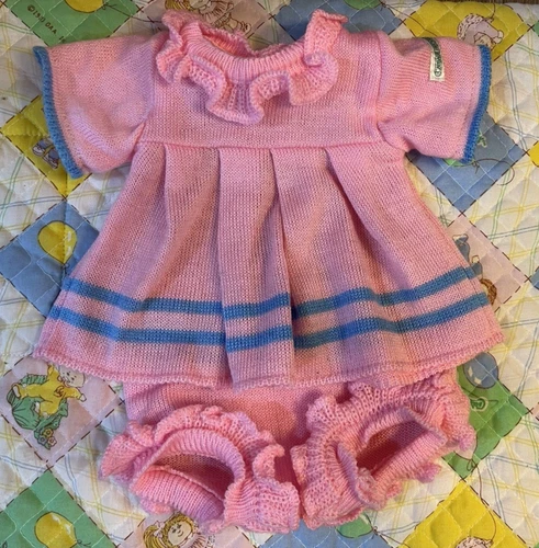 Vintage Jesmar Cabbage Patch Kids Knit Sweater Dress Set Bubble Gum Pink