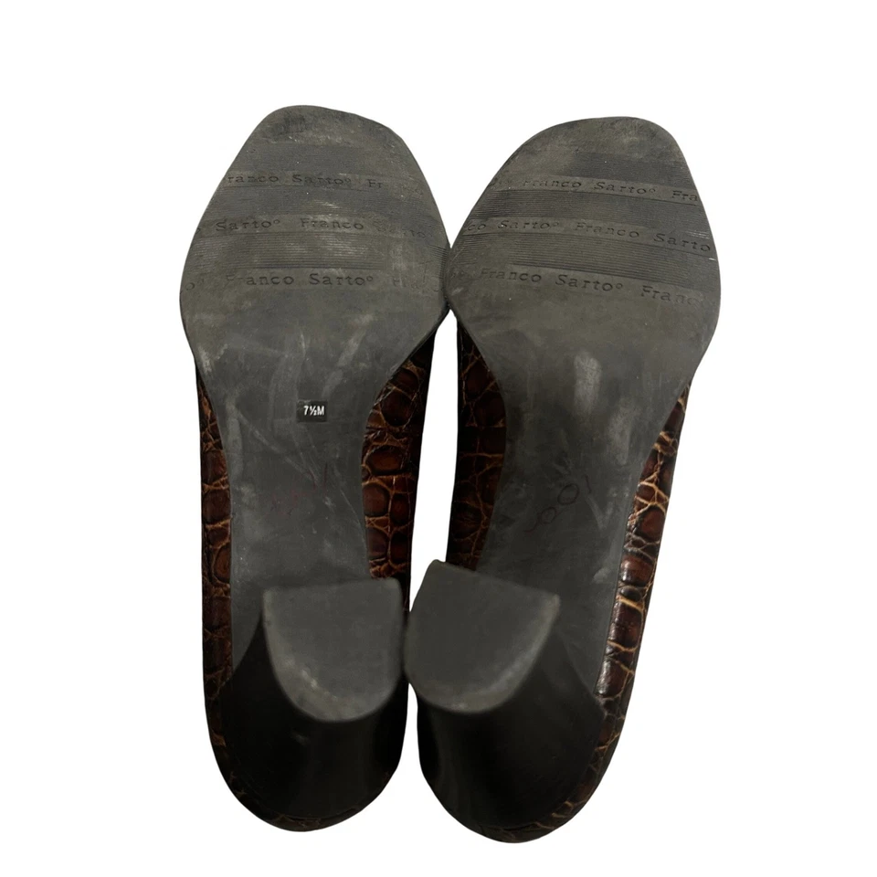 Franco Sarto Marrón Cocodrilo Repujado Puntera Cuadrada Bloque Tacones Para Mujer Talla 7.5 M Foto 3 de 4