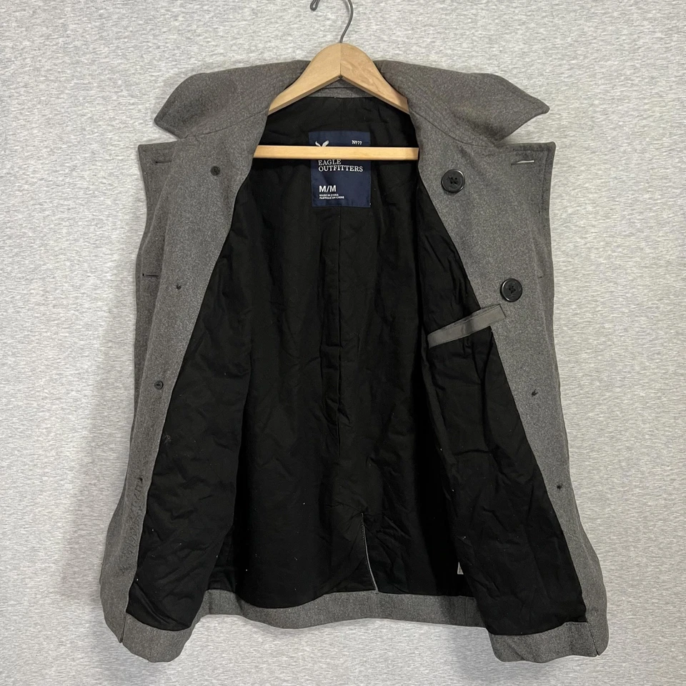 American Eagle Outfitters 2010 豌豆外套男式 M 灰色羊毛混纺学院风航海 — 第 4/4 张图片