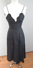 Reformation Brienne Dress Size 0 Black 100% Linen Plunge Midi Slit Button