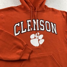 Vintage Russell Athletic Hoodie Mens Medium Orange Clemson University Tigers Y2K
