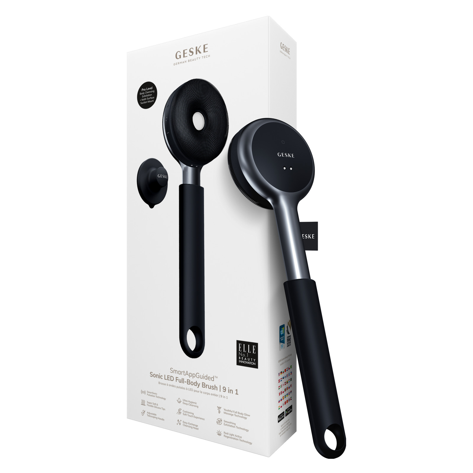 GESKE Sonic LED Щетка для всего тела и интенсивный пилинг 9 в 1 Черный