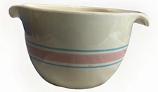 Vtg McCoy #129 Mixing Batter Bowl Spout 2 Qt Pink Blue Stripe Country Farmhouse