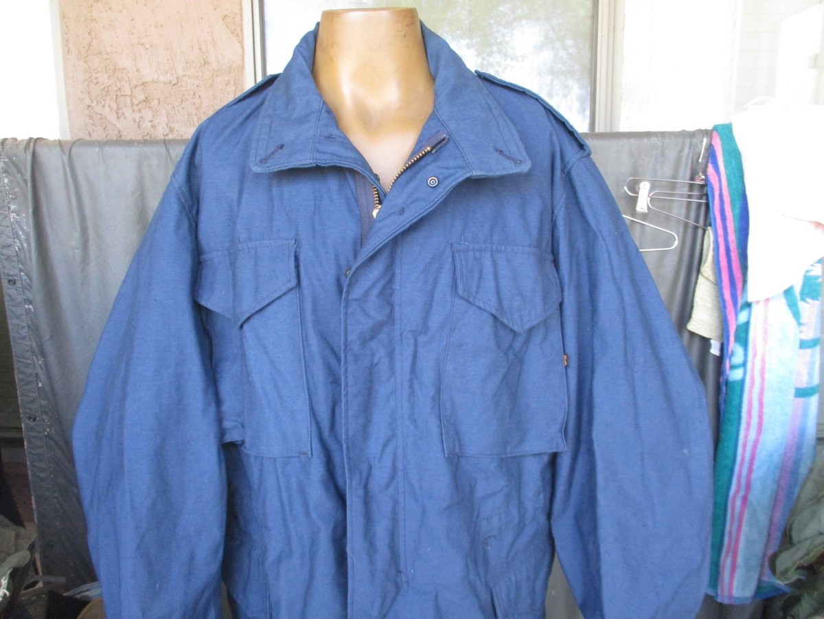 Vtg 80s USAF BLUE M-65 Field Jacket, M-1965 Coat, LARGE REGULAR