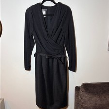 Louis Feraud Vintage Wool Charcoal Wrap Dress with Belt EUC Timeless - 12