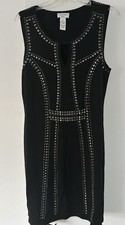 Carmen Marc Valvo Black Sleeveless Studded  Mini Dress Keyhole Neckline M