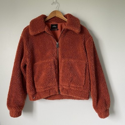 Urban Outfitter Teddy Bear Jacket Coat Burnt Orange Sherpa Full-Zip Womens Small
