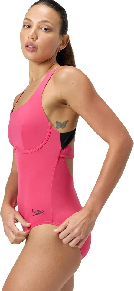Speedo Women's Flex Band Swimsuit with Swim Bra Swimming Costume BNWT Pink - Image 2 of 4